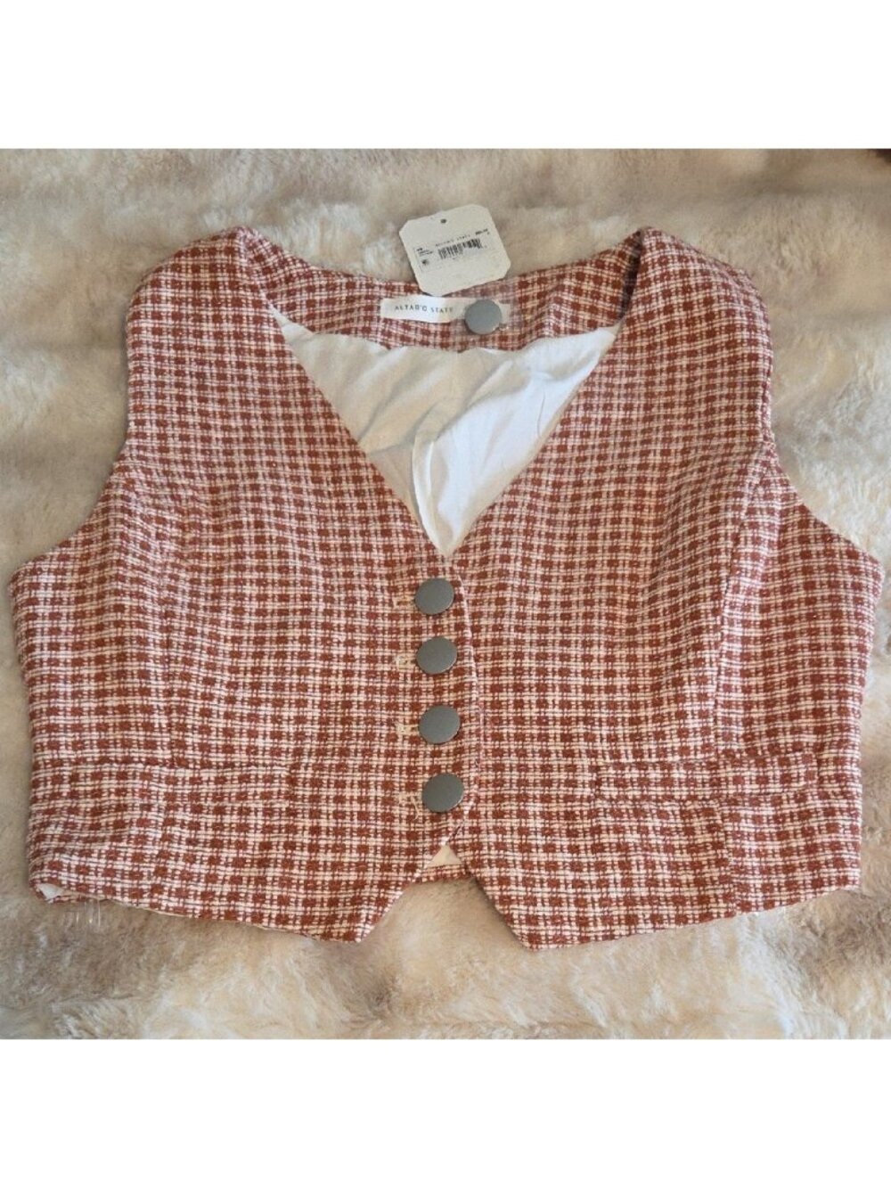 Textured Vest with Rust Accents